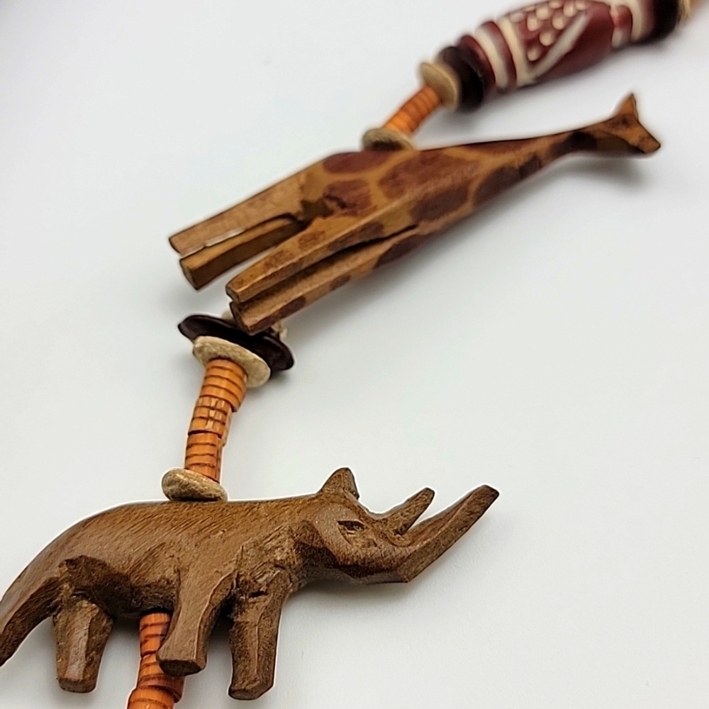 Handcrafted Animal Charm Necklace - Natural Wood Seed Pottery Ethnic Tribal 28" - Picture 12 of 12